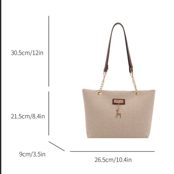 ⚠️Clearance Chain Shoulder Tote Bag Elegant Cream Bag with Gold Accents - Picture 4 of 8